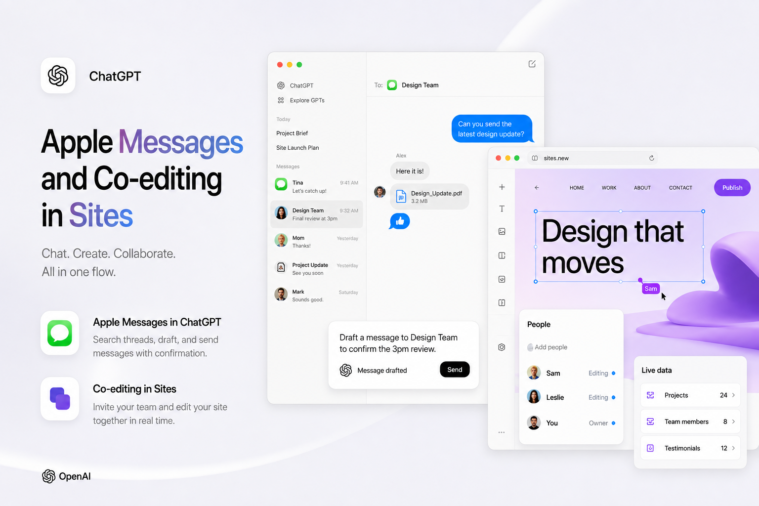 ChatGPT для macOS: Messages і спільне редагування Sites